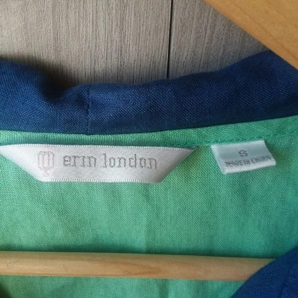 ERIN LONDON | Green & Navy Linen Full Zip Jacket Small - Picture 2 of 6